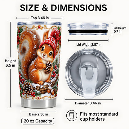 #pl[20oz|Steel] Christmas Squirrel Tumbler 20oz, Woodland Stainless Steel Travel Cup