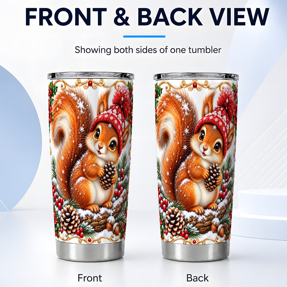 #pl[20oz|Steel] Christmas Squirrel Tumbler 20oz, Woodland Stainless Steel Travel Cup