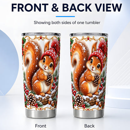 #pl[20oz|Steel] Christmas Squirrel Tumbler 20oz, Woodland Stainless Steel Travel Cup