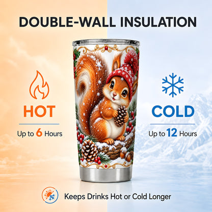 Christmas Squirrel Tumbler 20oz, Woodland Stainless Steel Travel Cup