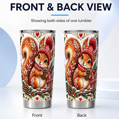 #pl[20oz|Steel] Christmas Squirrel Tumbler 20oz, Winter Stainless Steel Travel Cup