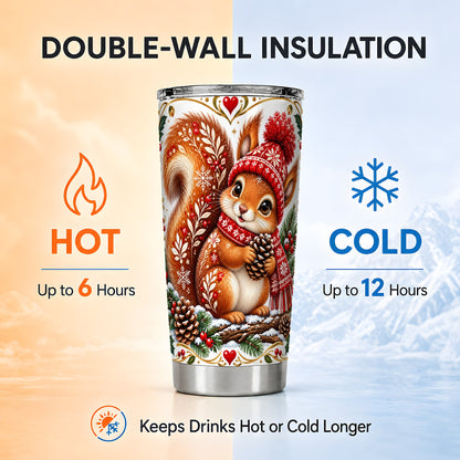 Christmas Squirrel Tumbler 20oz, Winter Stainless Steel Travel Cup