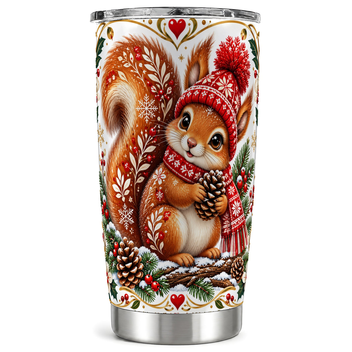 Christmas Squirrel Tumbler 20oz, Winter Stainless Steel Travel Cup