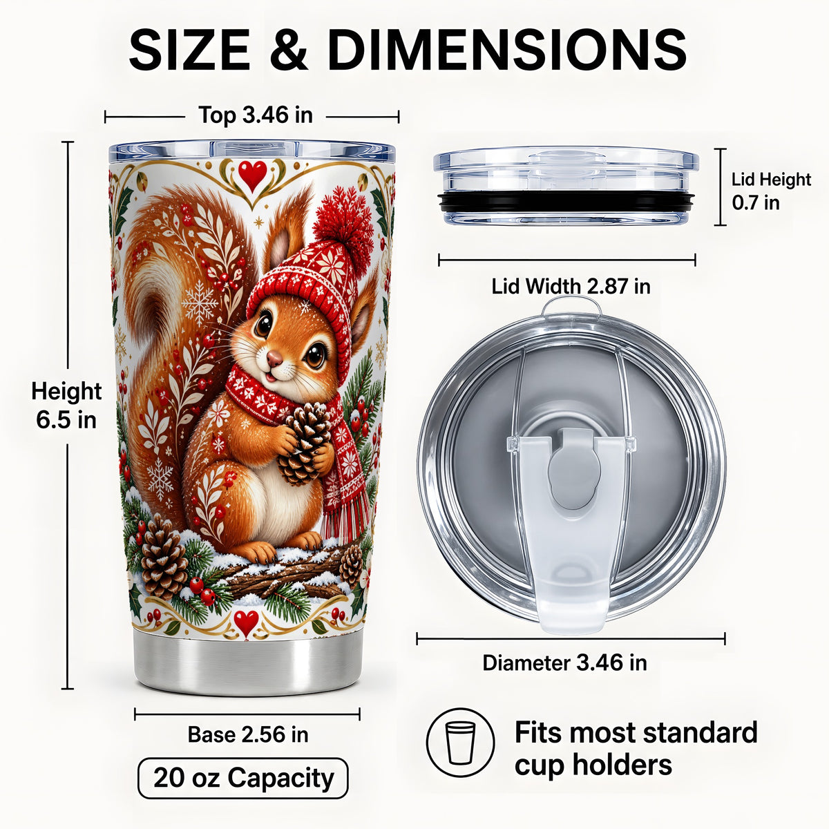 #pl[20oz|Steel] Christmas Squirrel Tumbler 20oz, Winter Stainless Steel Travel Cup