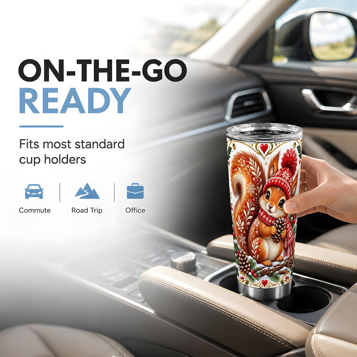 Christmas Squirrel Tumbler 20oz, Winter Stainless Steel Travel Cup