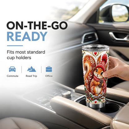 Christmas Squirrel Tumbler 20oz, Winter Stainless Steel Travel Cup
