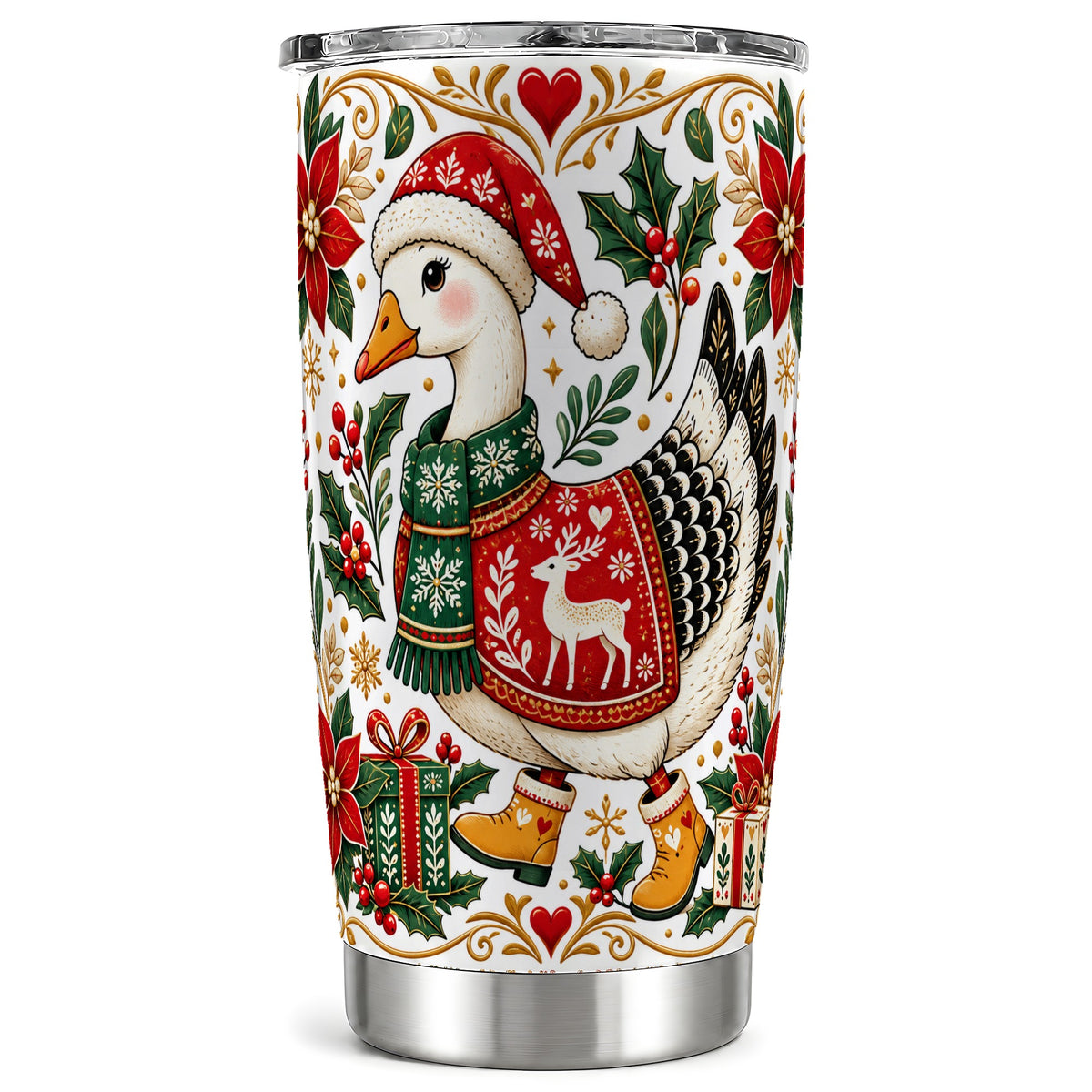 Christmas Goose Tumbler 20oz, Festive Stainless Steel Travel Cup