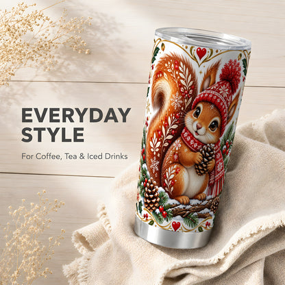 Christmas Squirrel Tumbler 20oz, Winter Stainless Steel Travel Cup