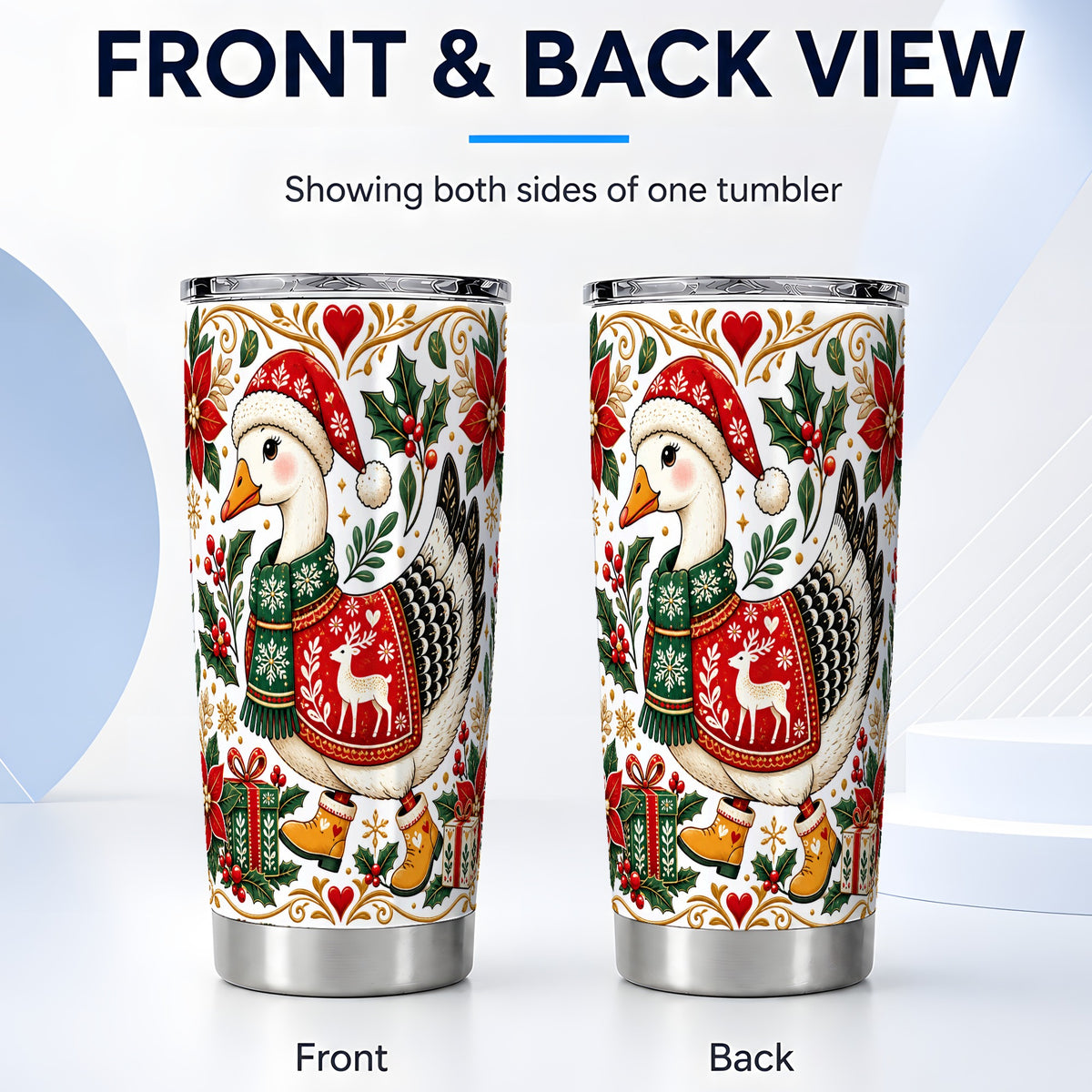 #pl[20oz|Steel] Christmas Goose Tumbler 20oz, Festive Stainless Steel Travel Cup