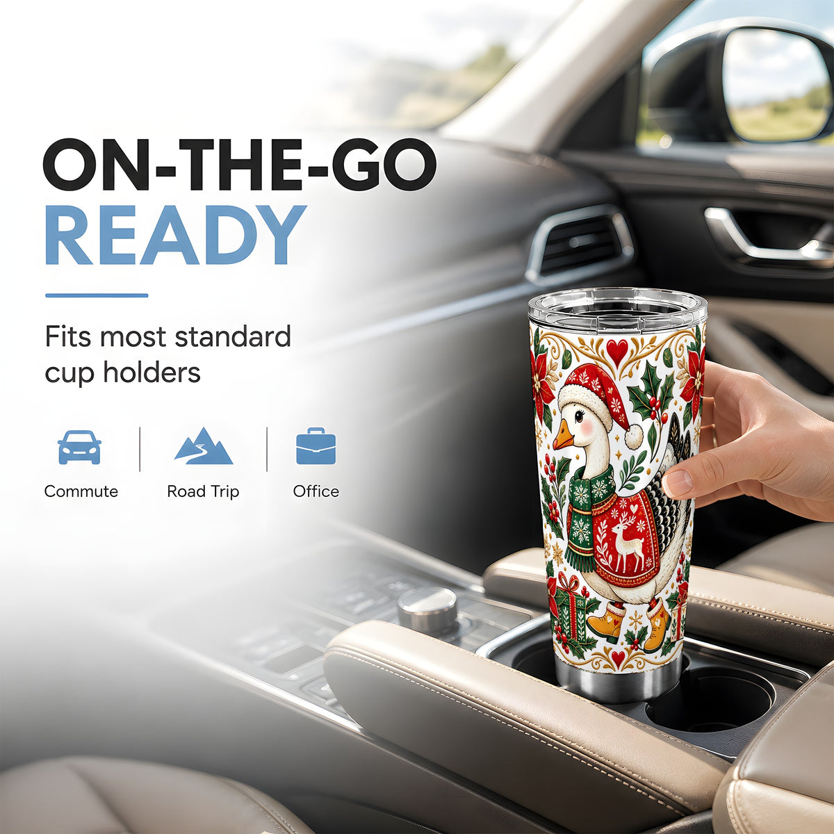 Christmas Goose Tumbler 20oz, Festive Stainless Steel Travel Cup