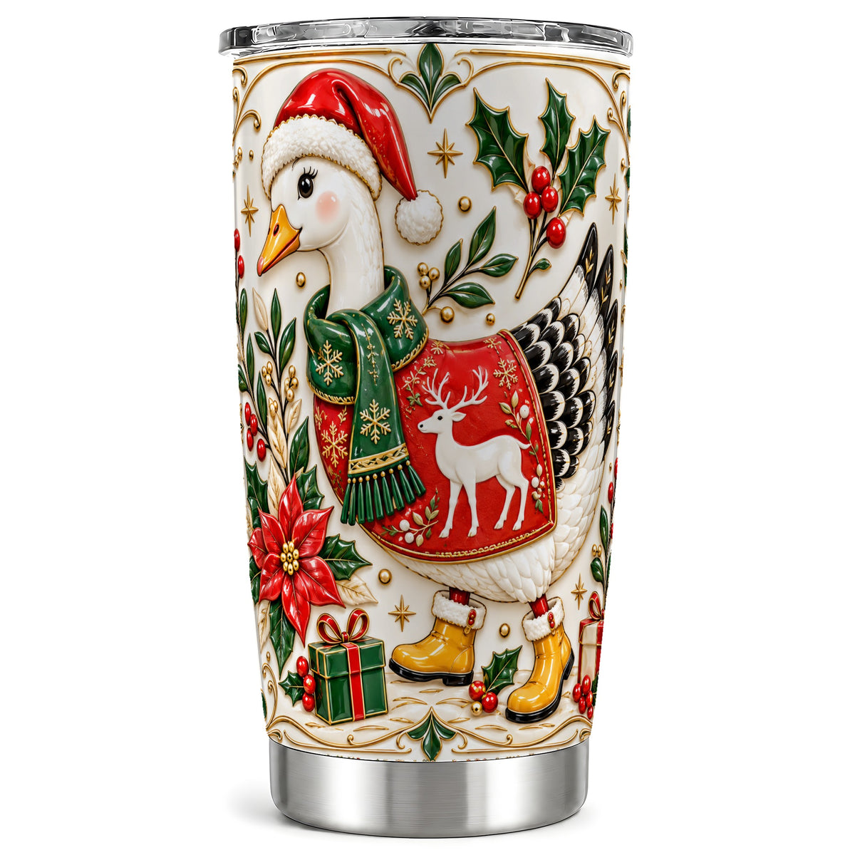 Christmas Goose Tumbler 20oz, Porcelain Style Stainless Steel Travel Cup