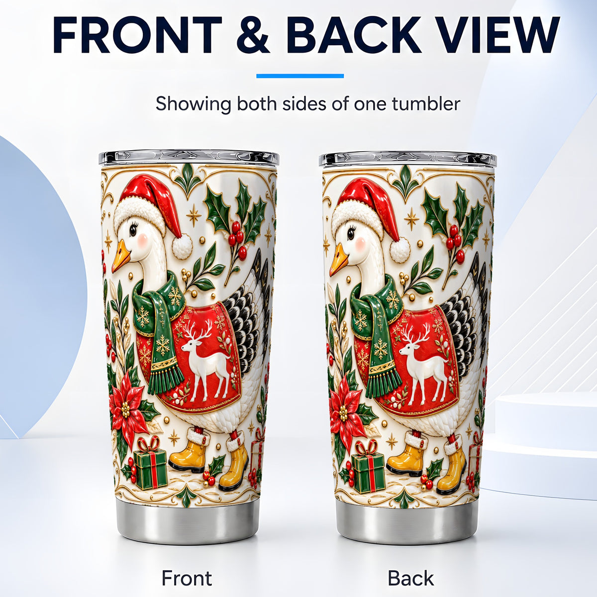 #pl[20oz|Steel] Christmas Goose Tumbler 20oz, Porcelain Style Stainless Steel Travel Cup