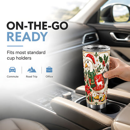 Christmas Goose Tumbler 20oz, Porcelain Style Stainless Steel Travel Cup