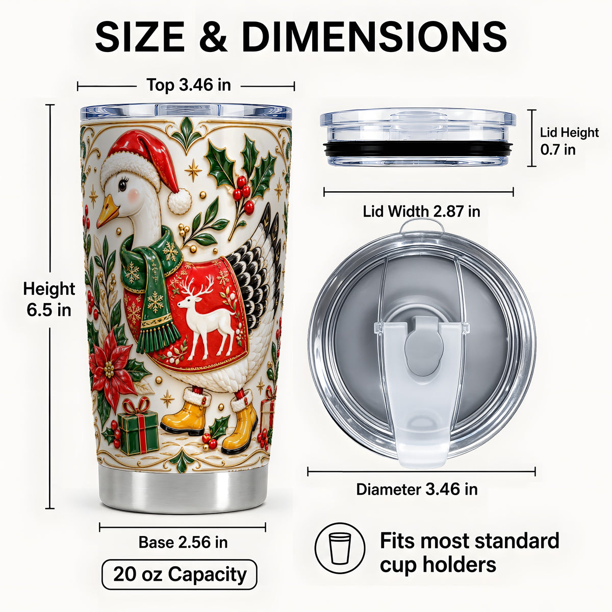 #pl[20oz|Steel] Christmas Goose Tumbler 20oz, Porcelain Style Stainless Steel Travel Cup