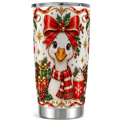 Christmas Goose Tumbler 20oz, Red Bow Stainless Steel Travel Cup