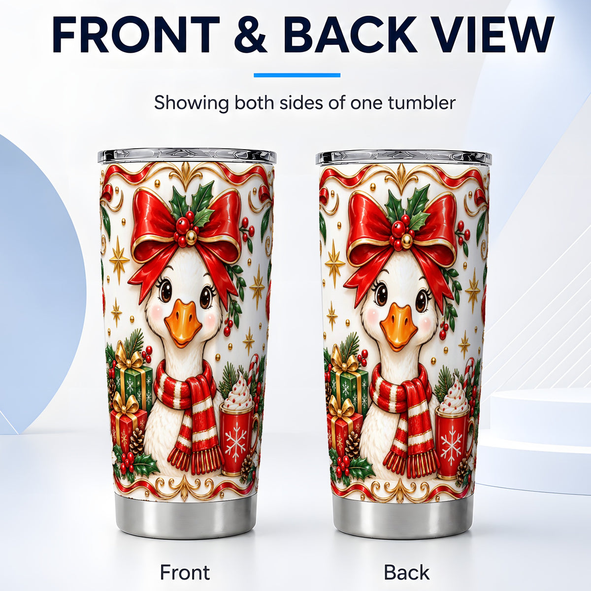 #pl[20oz|Steel] Christmas Goose Tumbler 20oz, Red Bow Stainless Steel Travel Cup