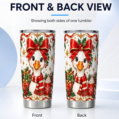 #pl[20oz|Steel] Christmas Goose Tumbler 20oz, Red Bow Stainless Steel Travel Cup