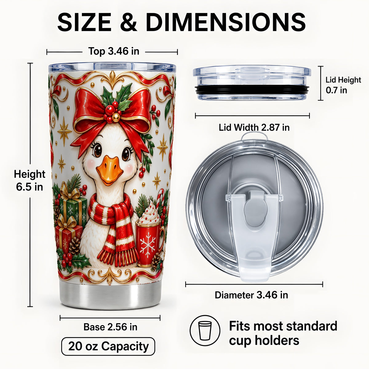 #pl[20oz|Steel] Christmas Goose Tumbler 20oz, Red Bow Stainless Steel Travel Cup