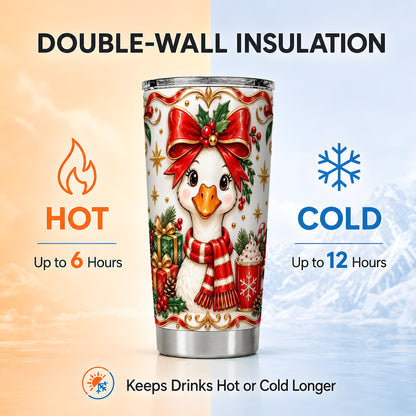 Christmas Goose Tumbler 20oz, Red Bow Stainless Steel Travel Cup