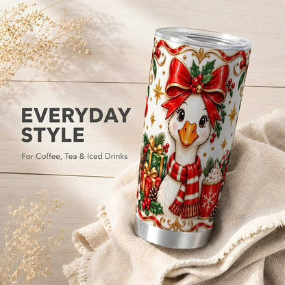 Christmas Goose Tumbler 20oz, Red Bow Stainless Steel Travel Cup