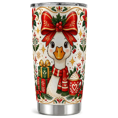 Christmas Goose Tumbler 20oz, Folk Art Stainless Steel Travel Cup