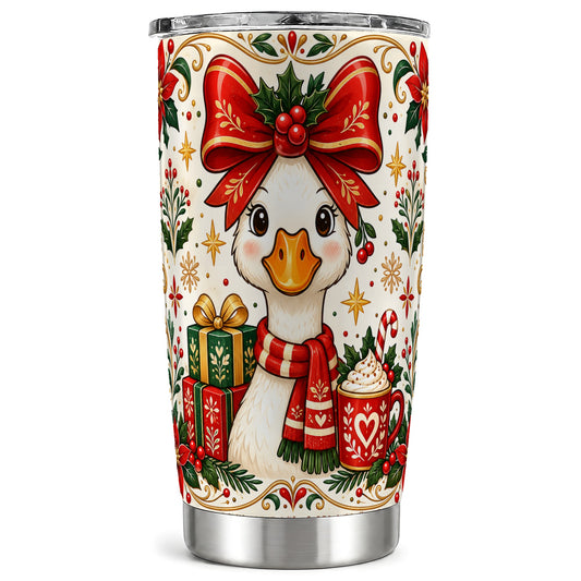 Christmas Goose Tumbler 20oz, Folk Art Stainless Steel Travel Cup