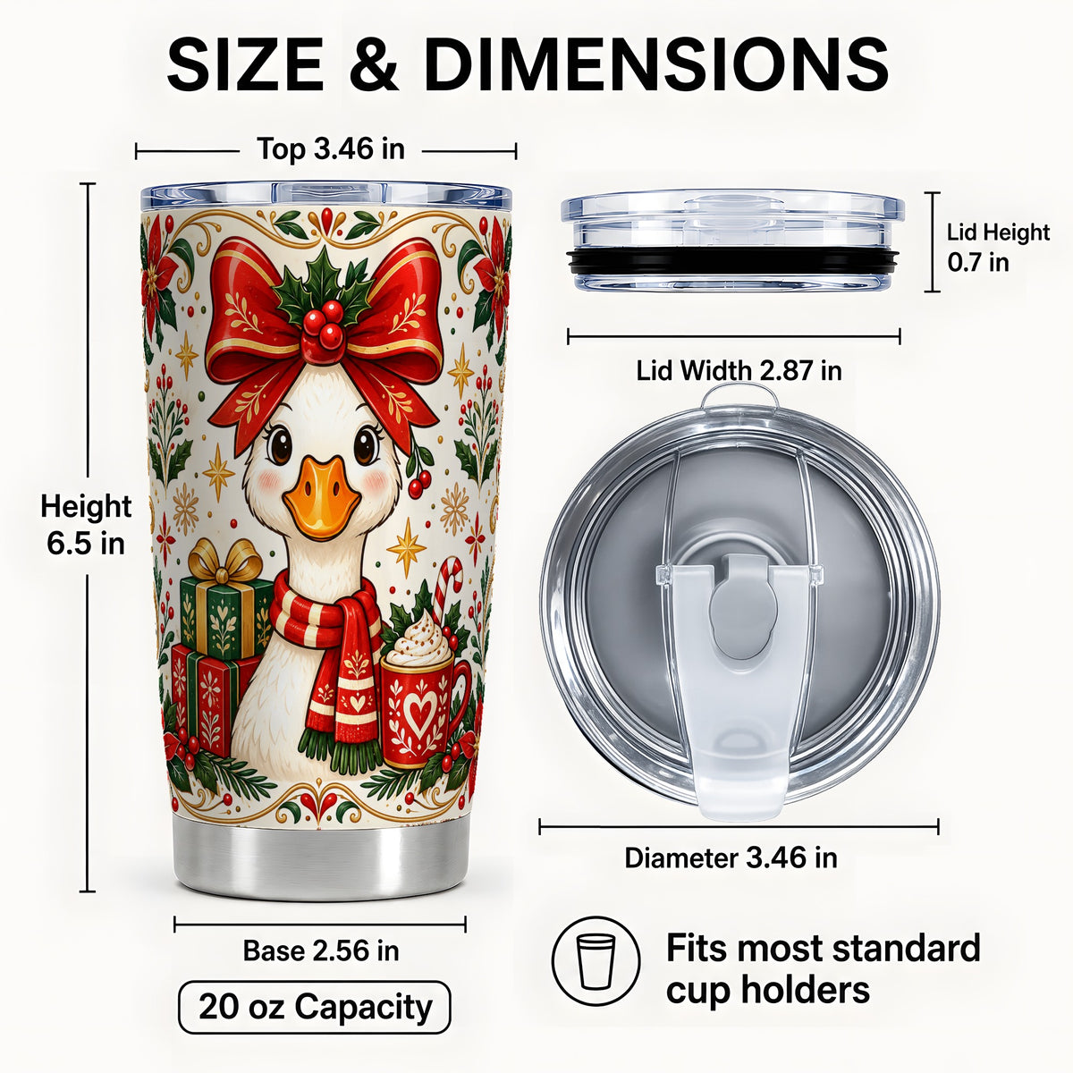 #pl[20oz|Steel] Christmas Goose Tumbler 20oz, Folk Art Stainless Steel Travel Cup
