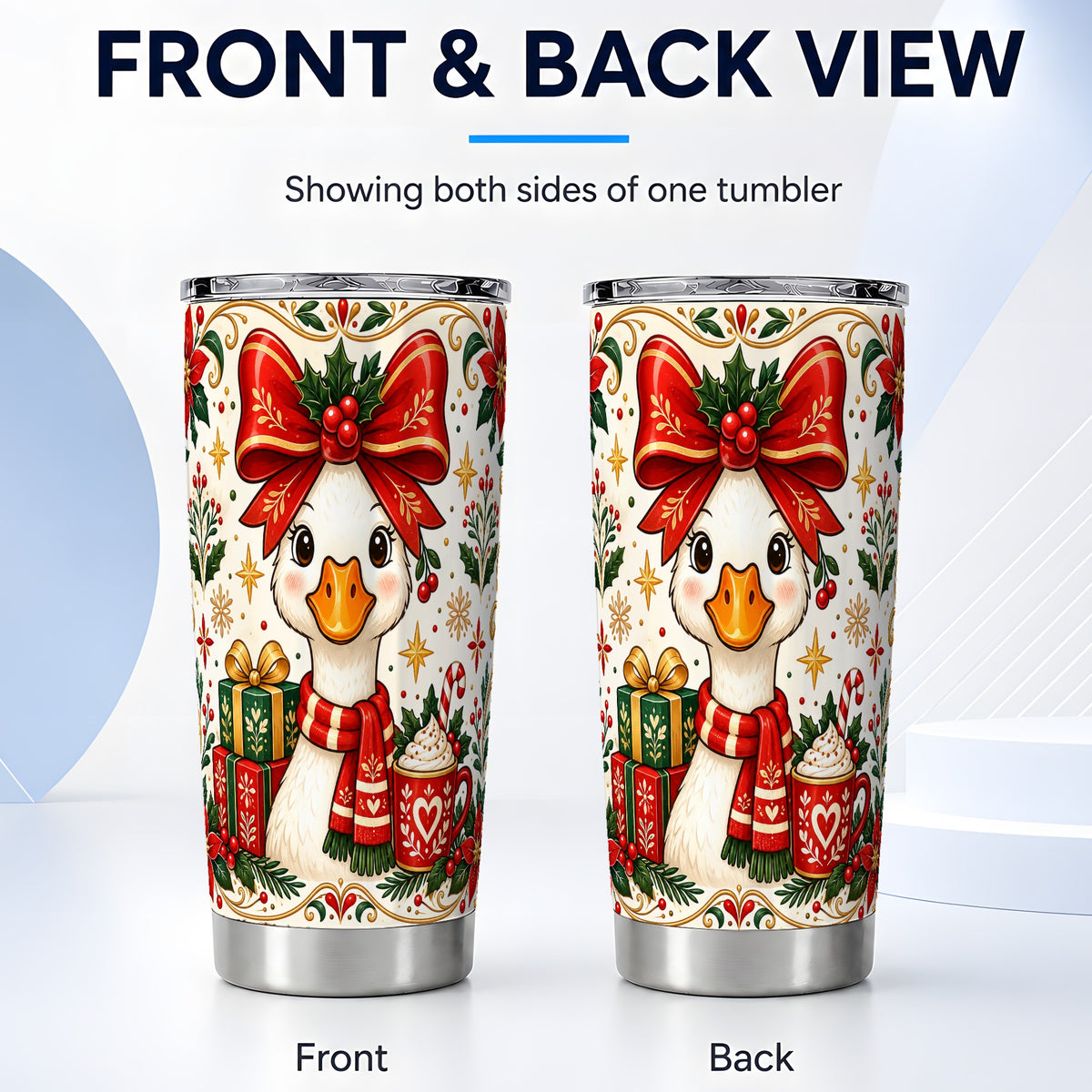 #pl[20oz|Steel] Christmas Goose Tumbler 20oz, Folk Art Stainless Steel Travel Cup