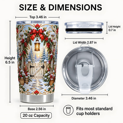 #pl[20oz|Steel] Christmas Garden Gate Tumbler 20oz, Winter Stainless Steel Travel Cup