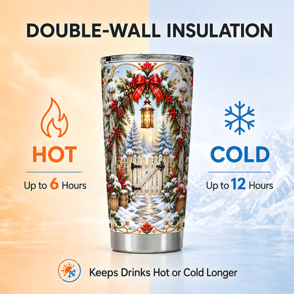 Christmas Garden Gate Tumbler 20oz, Winter Stainless Steel Travel Cup
