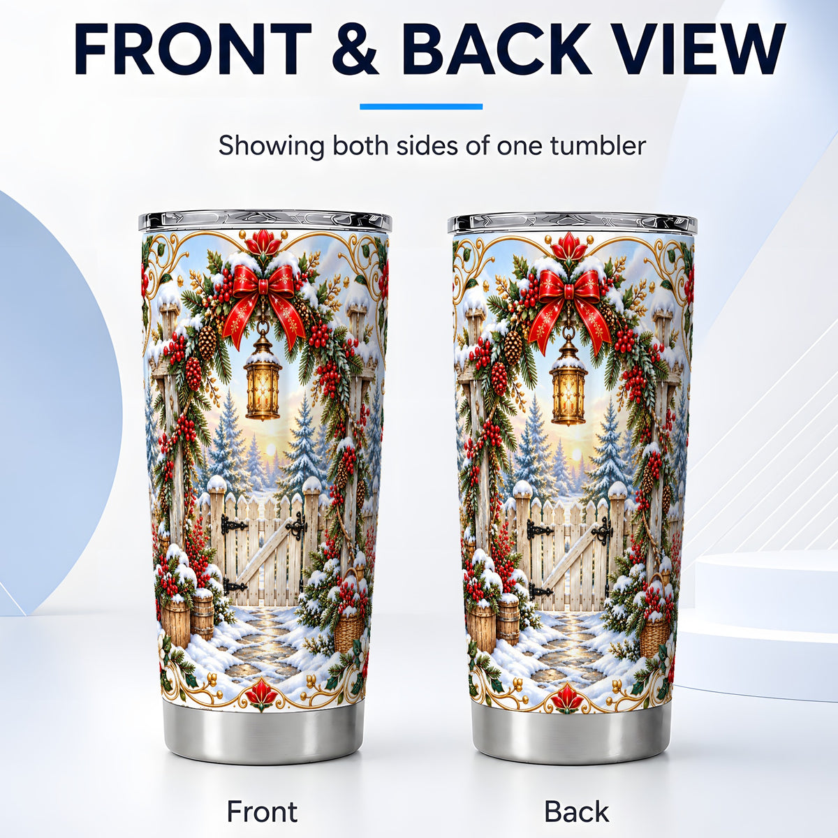 #pl[20oz|Steel] Christmas Garden Gate Tumbler 20oz, Winter Stainless Steel Travel Cup