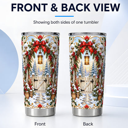 #pl[20oz|Steel] Christmas Garden Gate Tumbler 20oz, Winter Stainless Steel Travel Cup