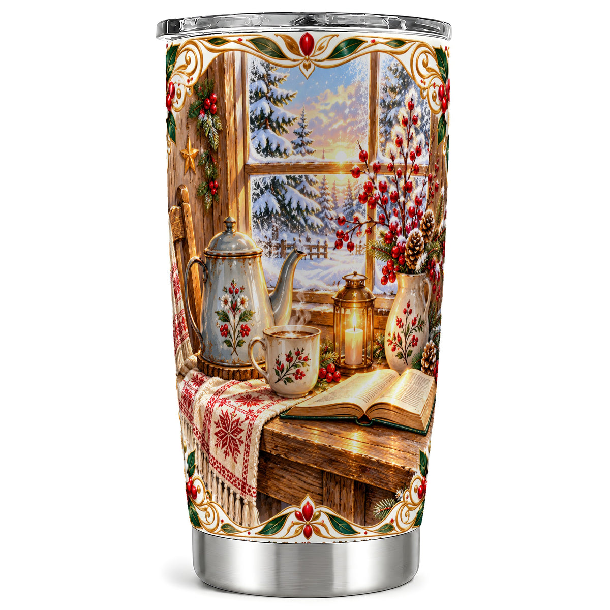 Cozy Winter Reading Tumbler 20oz, Christmas Stainless Steel Travel Cup