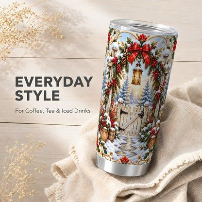 Christmas Garden Gate Tumbler 20oz, Winter Stainless Steel Travel Cup