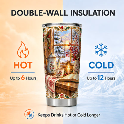 Cozy Winter Reading Tumbler 20oz, Christmas Stainless Steel Travel Cup