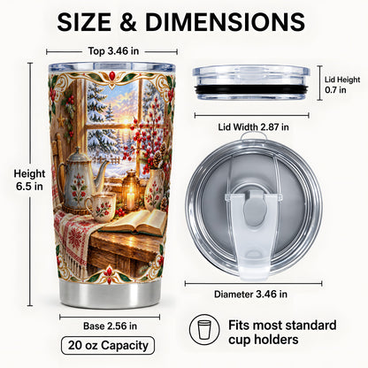 #pl[20oz|Steel] Cozy Winter Reading Tumbler 20oz, Christmas Stainless Steel Travel Cup