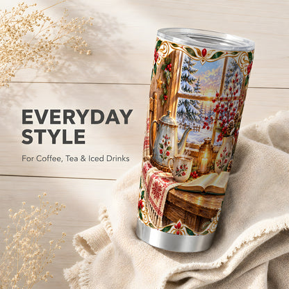 Cozy Winter Reading Tumbler 20oz, Christmas Stainless Steel Travel Cup