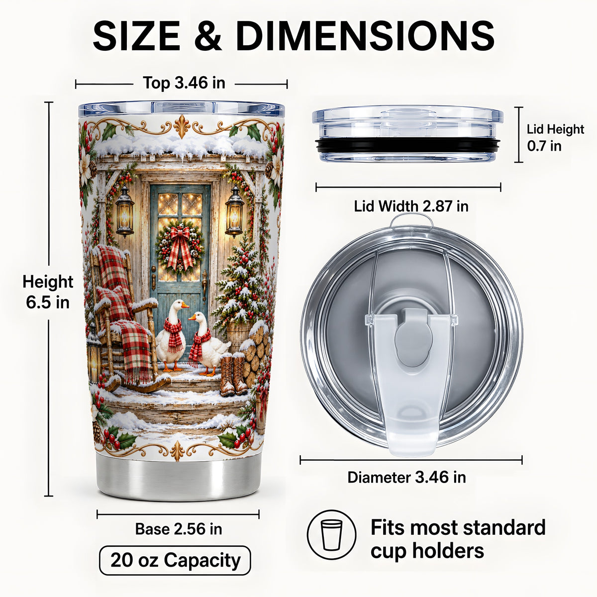 #pl[20oz|Steel] Christmas Goose Tumbler 20oz, Winter Farmhouse Stainless Steel Travel Cup