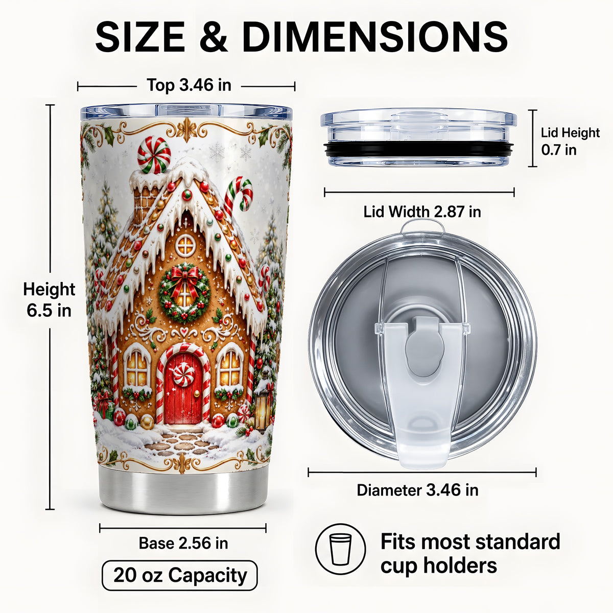 #pl[20oz|Steel] Gingerbread House Tumbler 20oz, Candy Cane Stainless Steel Travel Cup