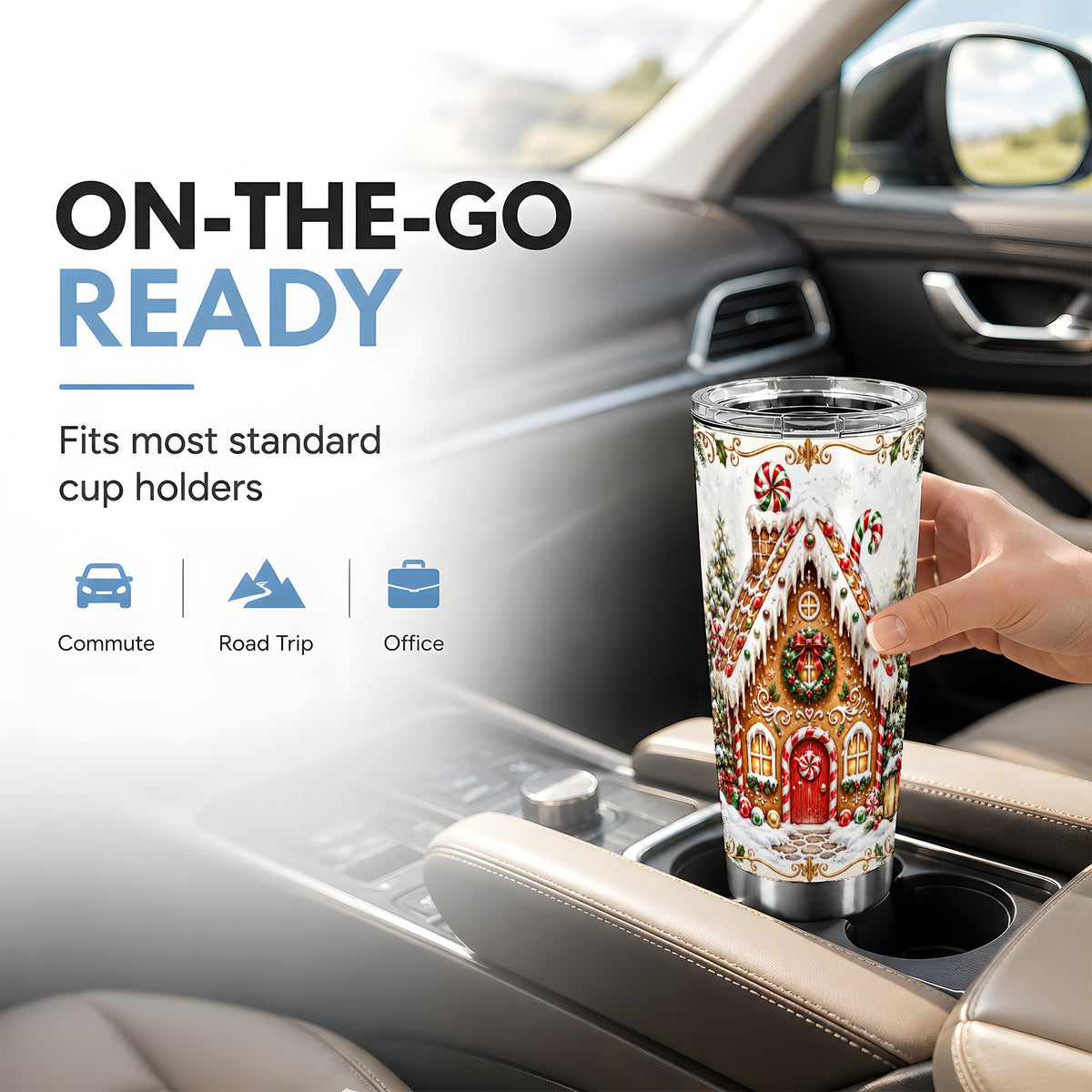 Gingerbread House Tumbler 20oz, Candy Cane Stainless Steel Travel Cup