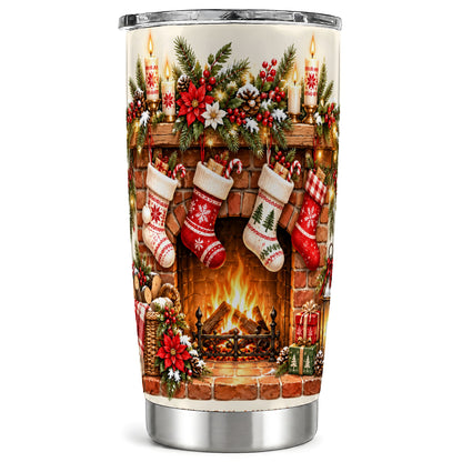 Christmas Fireplace Tumbler 20oz, Holiday Stainless Steel Travel Cup