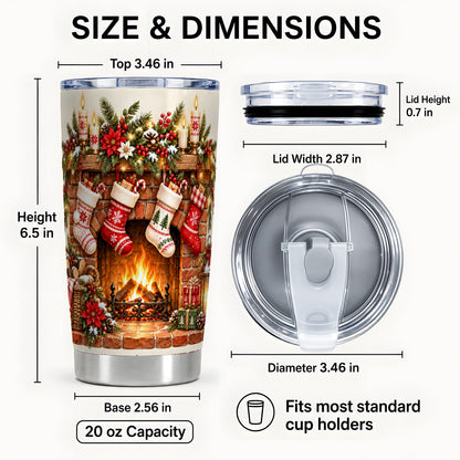 #pl[20oz|Steel] Christmas Fireplace Tumbler 20oz, Holiday Stainless Steel Travel Cup
