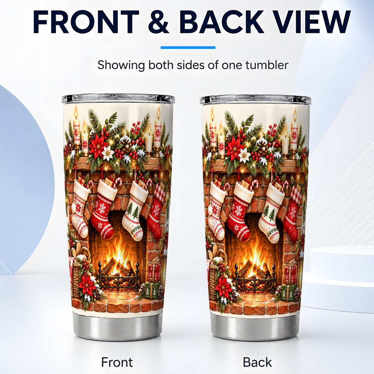 #pl[20oz|Steel] Christmas Fireplace Tumbler 20oz, Holiday Stainless Steel Travel Cup
