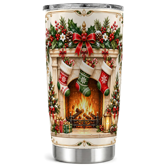 Elegant Christmas Tumbler 20oz, Vintage Holiday Stainless Steel Travel Cup