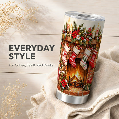 Christmas Fireplace Tumbler 20oz, Holiday Stainless Steel Travel Cup