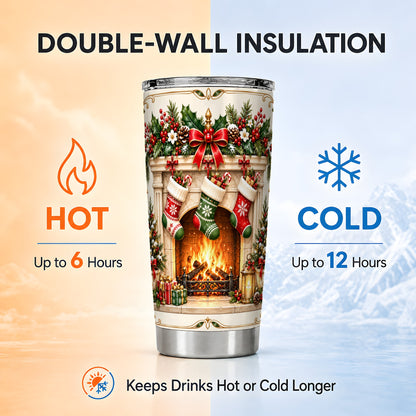 Elegant Christmas Tumbler 20oz, Vintage Holiday Stainless Steel Travel Cup