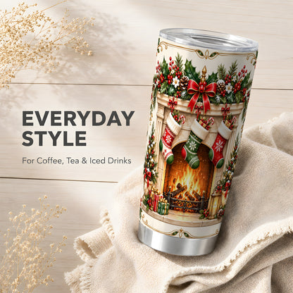 Elegant Christmas Tumbler 20oz, Vintage Holiday Stainless Steel Travel Cup