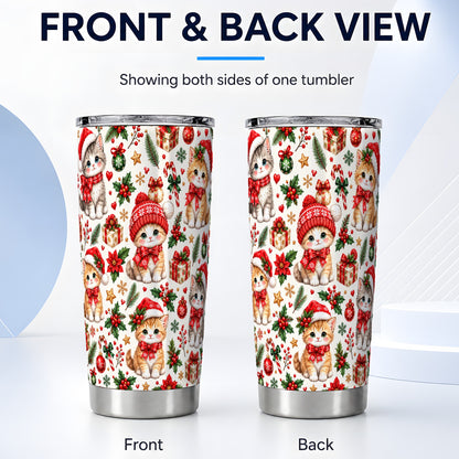 #pl[20oz|Steel] Christmas Kittens Tumbler 20oz, Cute Cats Stainless Steel Travel Cup