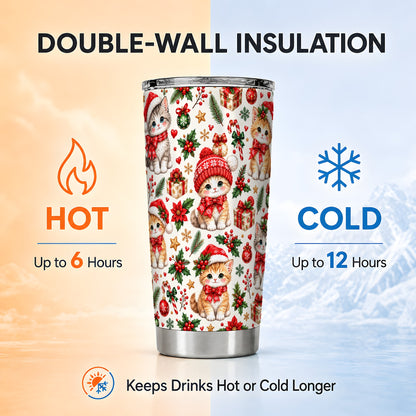 Christmas Kittens Tumbler 20oz, Cute Cats Stainless Steel Travel Cup