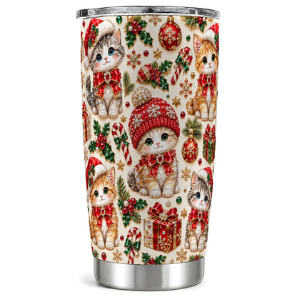 Jeweled Christmas Cats Tumbler 20oz, Holiday Stainless Steel Travel Cup